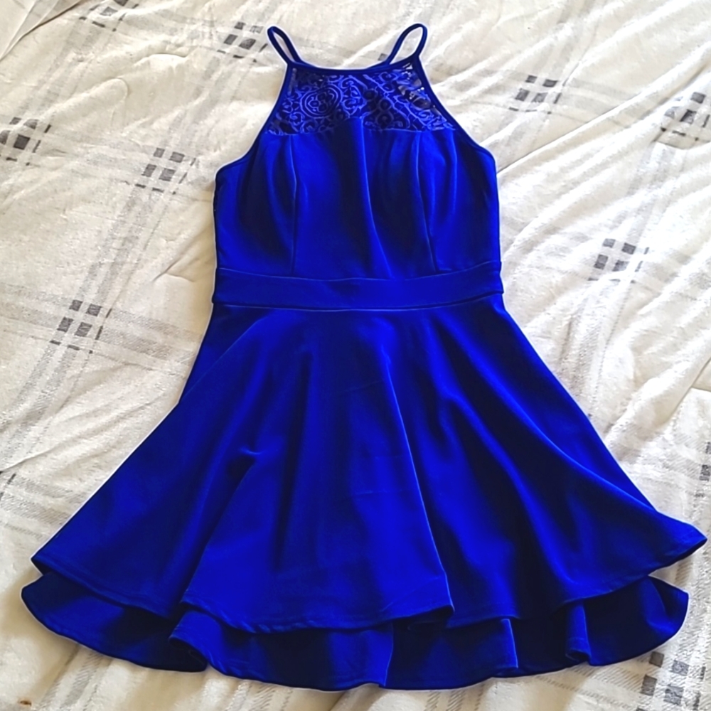 Emerald Sundae Royal Blue Lace Back Halter Skater Party Dress Homecoming Medium